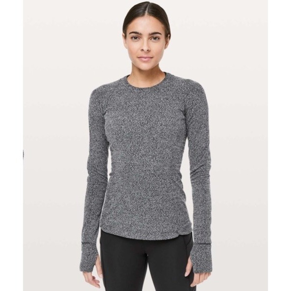 Lululemon Top Womens 6 Black White Jacquard Runderful Long Sleeve Activewear